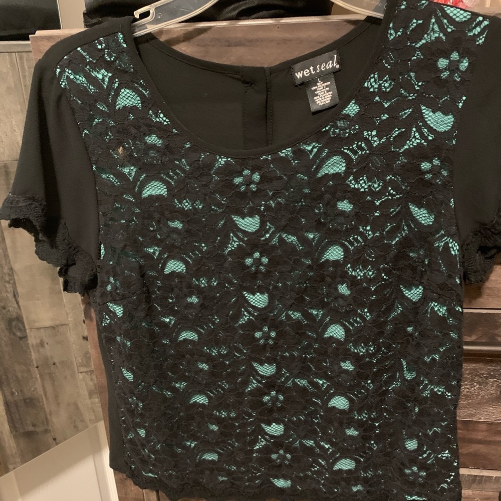 Wet seal turquoise and black lace top